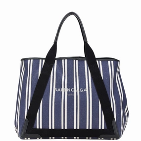 Balenciaga Navy Canvas Leather Handbag Tote Bag (Pre-Owned)