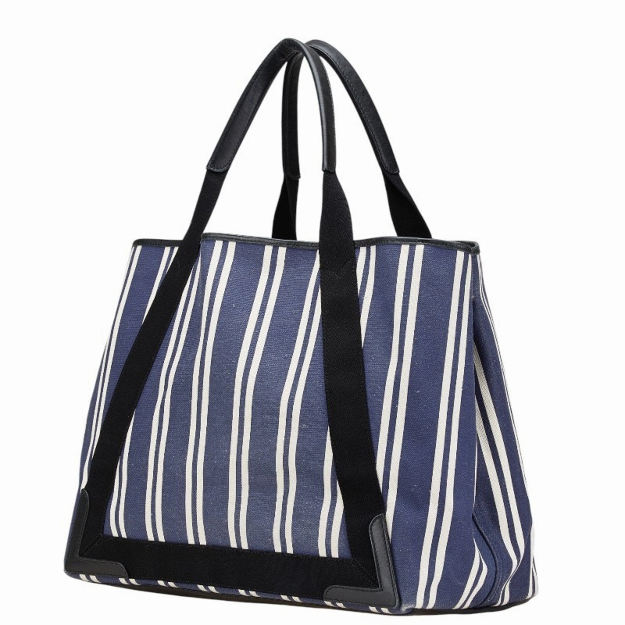Balenciaga Navy Canvas Leather Handbag Tote Bag (Pre-Owned)