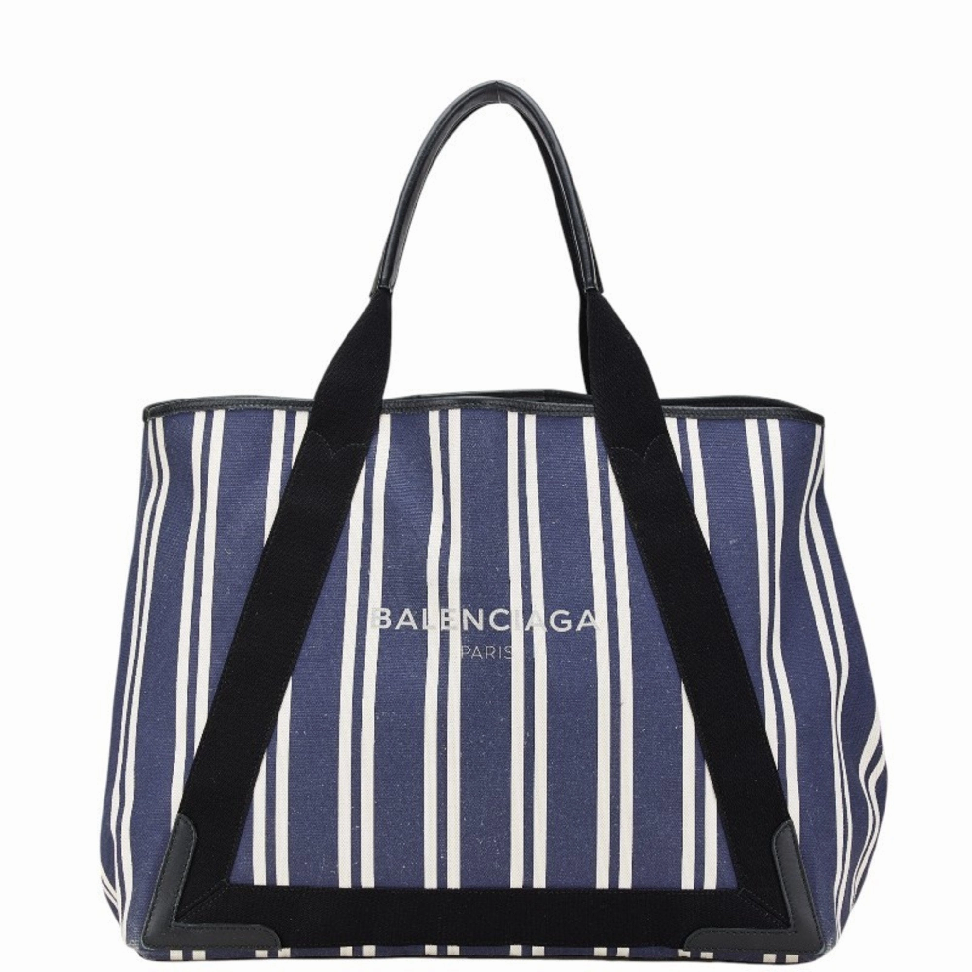 Balenciaga Navy Canvas Leather Handbag Tote Bag (Pre-Owned)