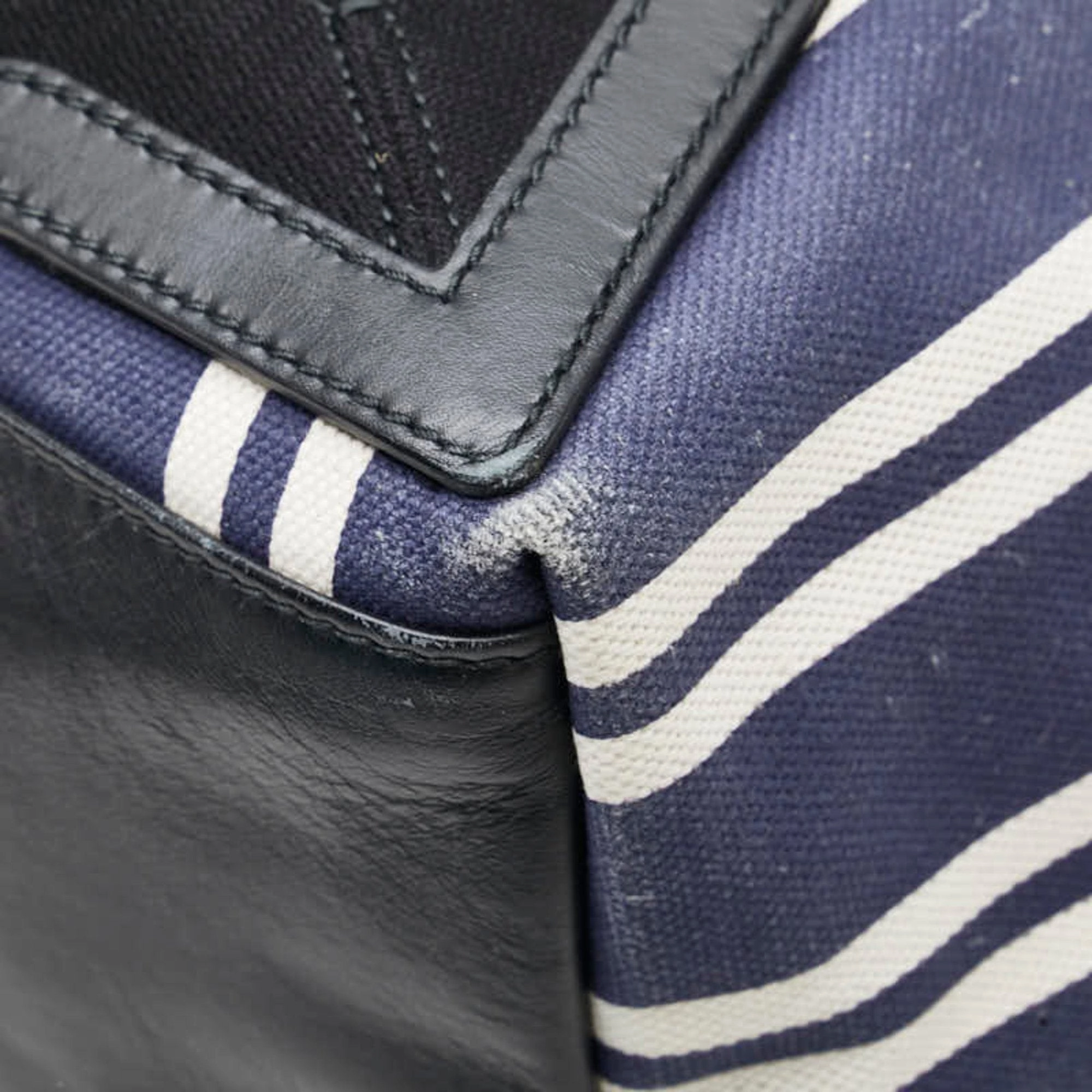 Balenciaga Navy Canvas Leather Handbag Tote Bag (Pre-Owned)