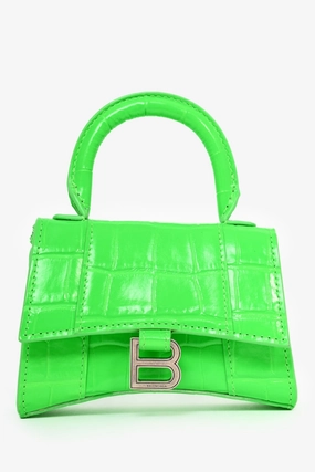 Balenciaga Neon Green Croc Embossed Nano Hourglass Crossbody