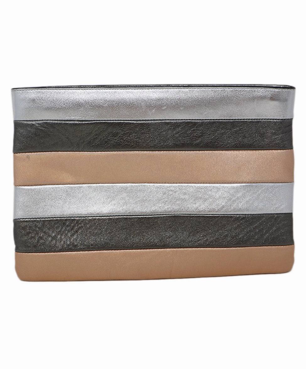 Balmain Metallic Silver & Rose Gold Leather Clutch