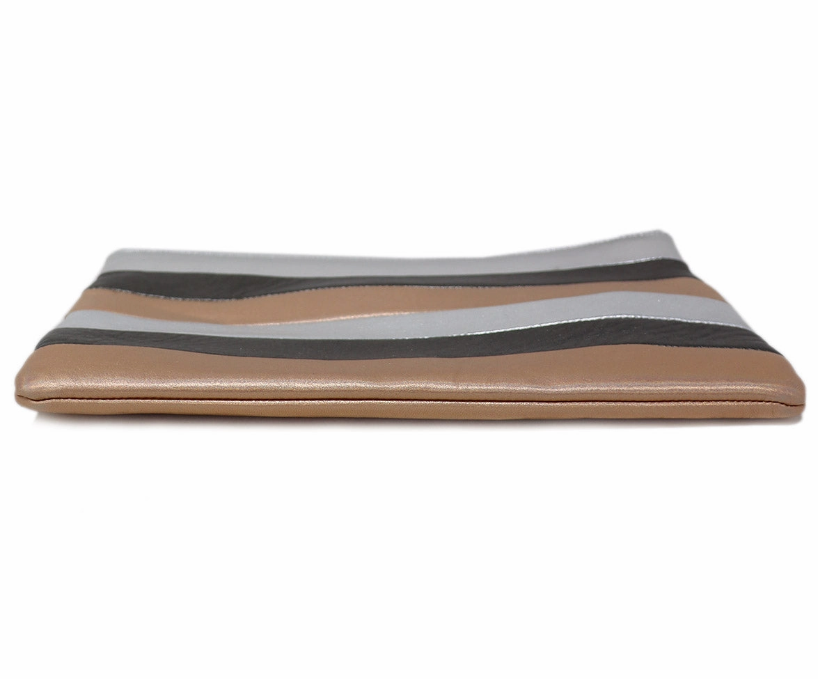 Balmain Metallic Silver & Rose Gold Leather Clutch