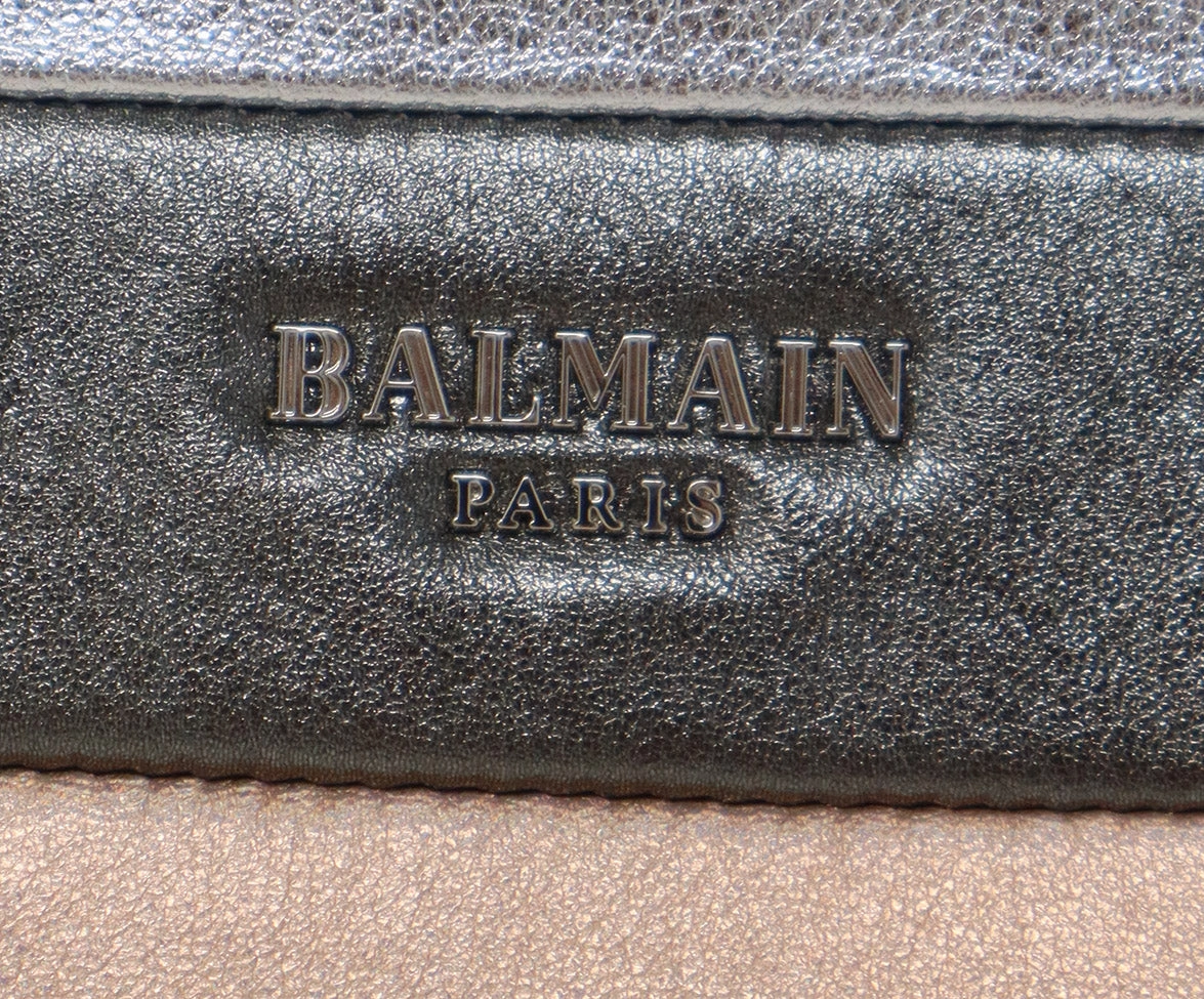 Balmain Metallic Silver & Rose Gold Leather Clutch