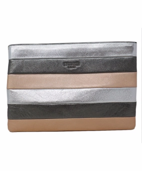 Balmain Metallic Silver & Rose Gold Leather Clutch