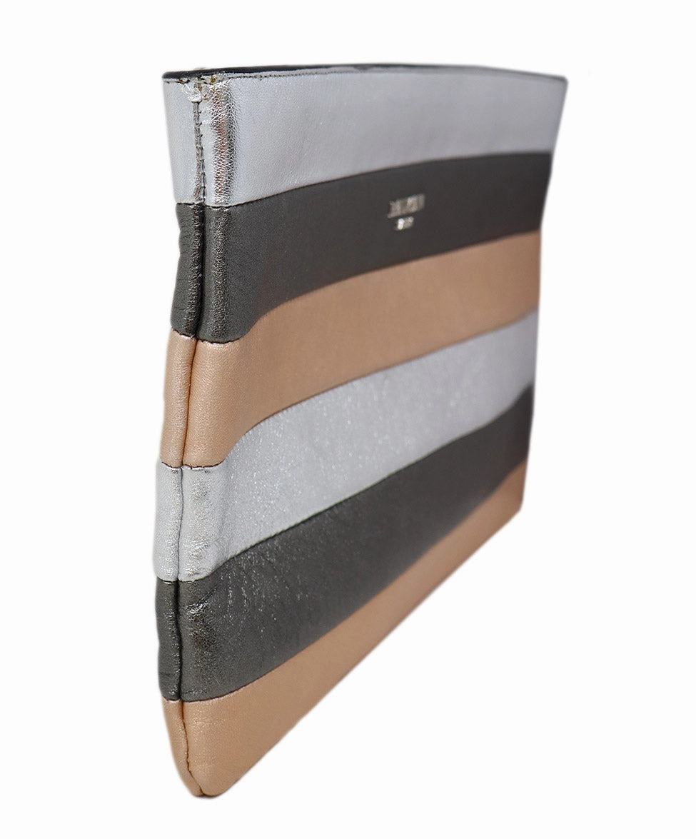 Balmain Metallic Silver & Rose Gold Leather Clutch