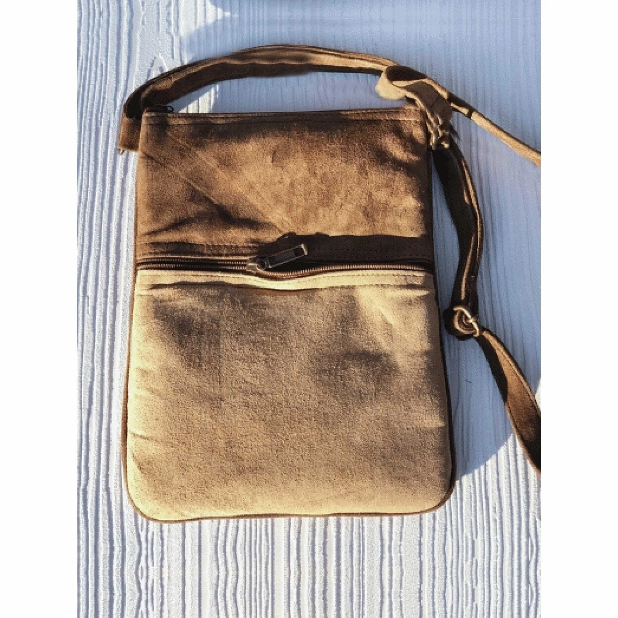 Beige And Red Suede Embroidered Crossbody Bag