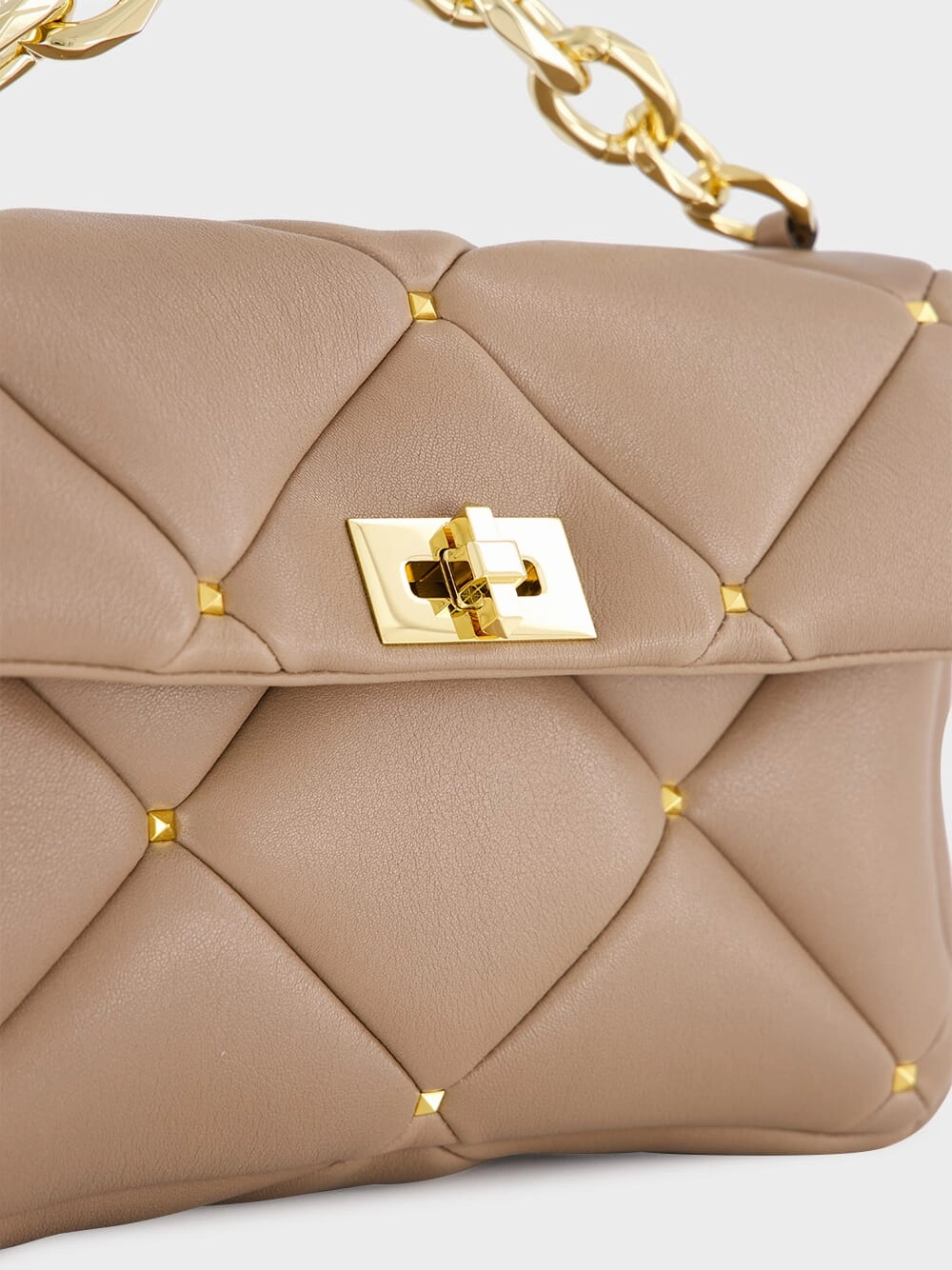 Beige Quilted Lambskin Handbag with Chain Strap