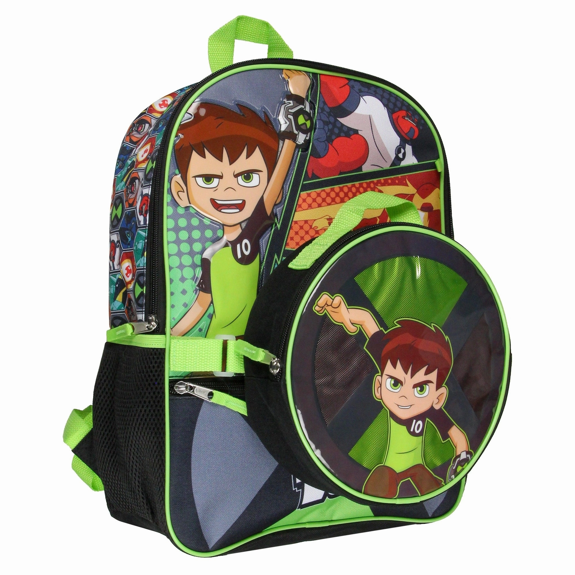 Ben 10 Omnitrix Aliens 5pc School Travel 16" Backpack Set Lunch Box Pencil Bag Keychain Carabiner - One Size
