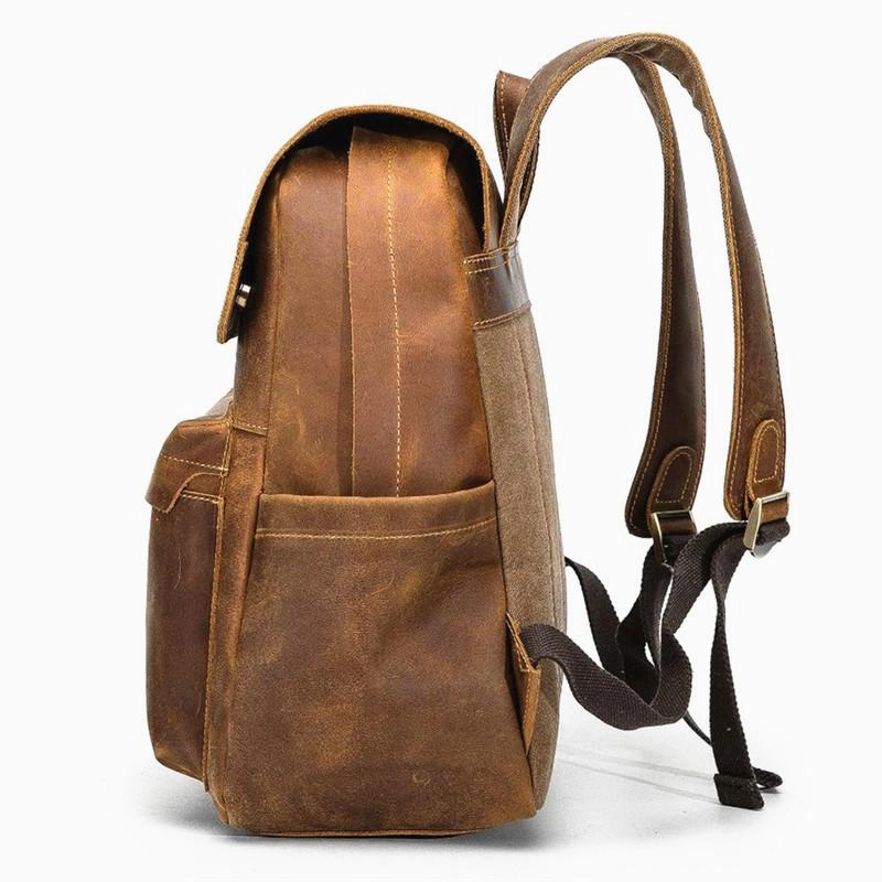 Best Brown Mens Leather 14 inches School Backpack Travel Backpack Top Computer Backpack For Men