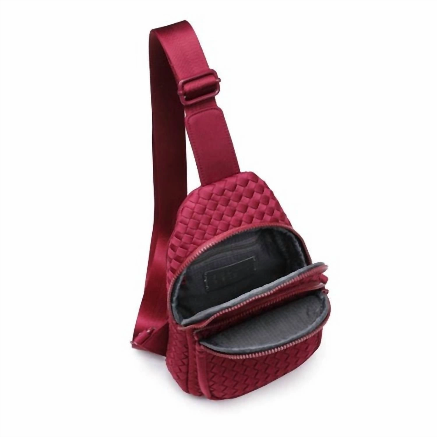 Beyond The Horizon - Woven Neoprene Sling Backpack In Burgundy