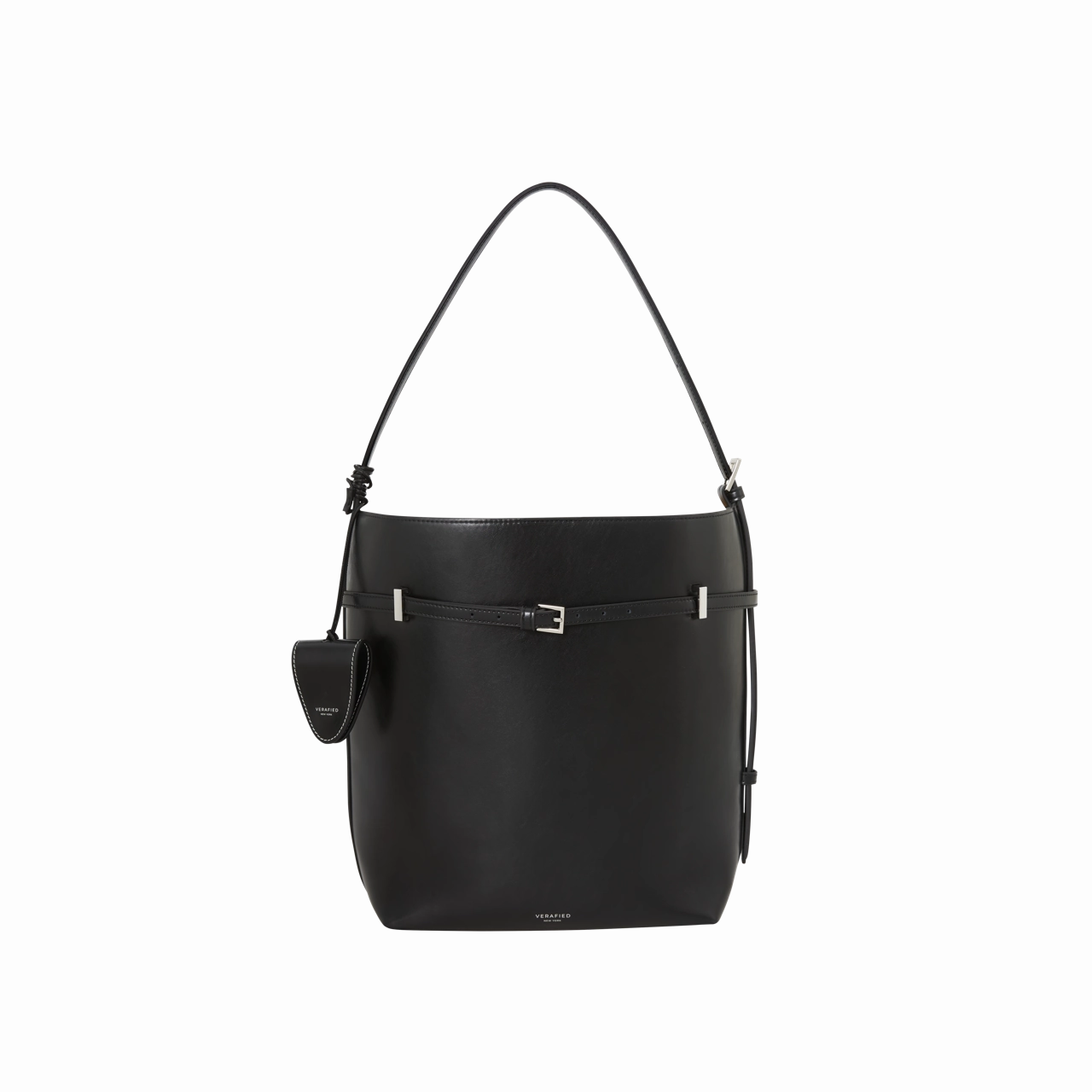 Black Belted Leather Tote Bag