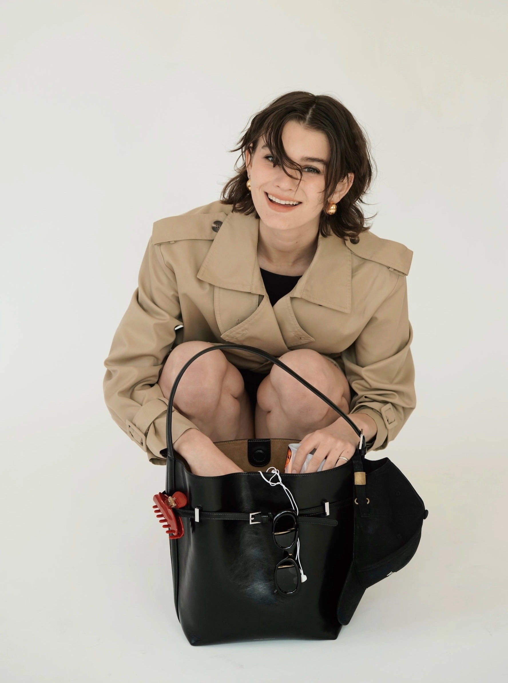 Black Belted Leather Tote Bag