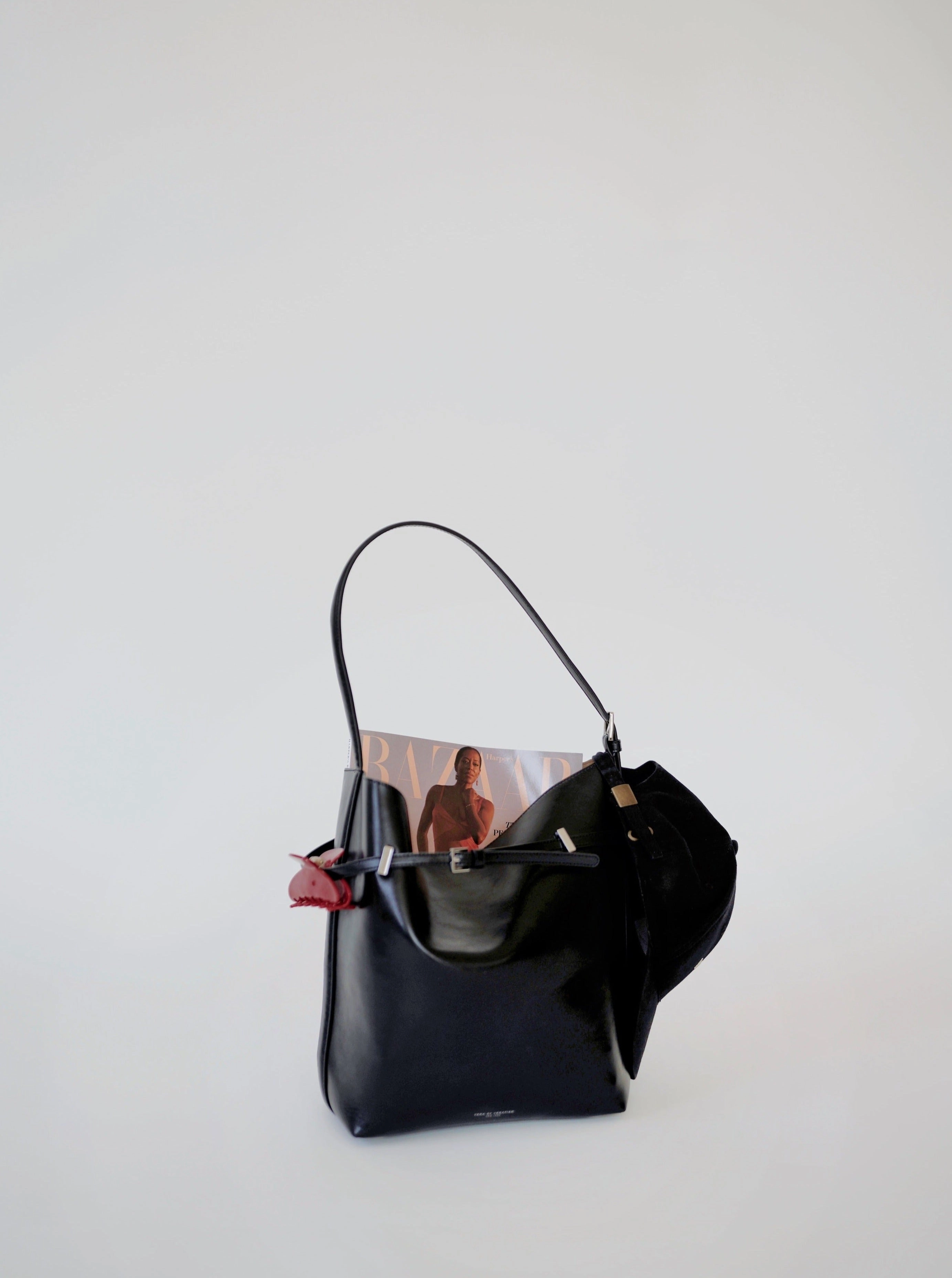 Black Belted Leather Tote Bag