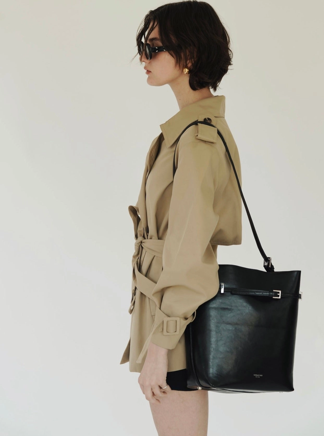 Black Belted Leather Tote Bag