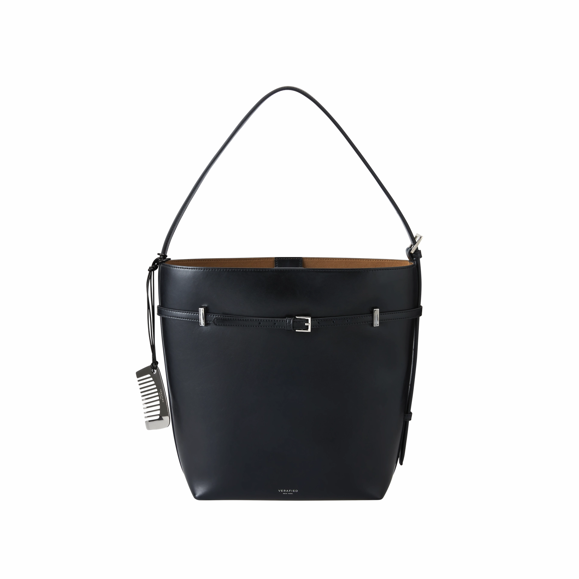 Black Belted Leather Tote Bag