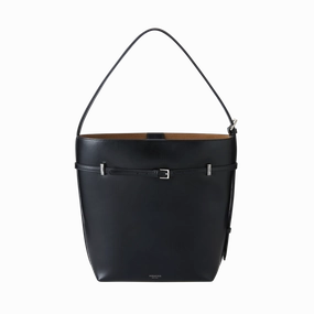 Black Belted Leather Tote Bag