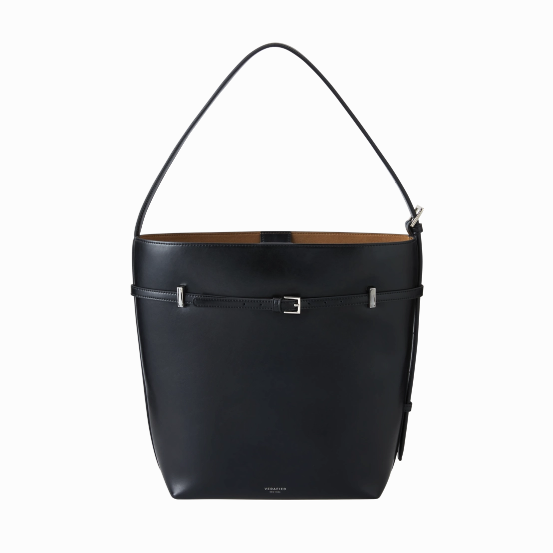 Black Belted Leather Tote Bag