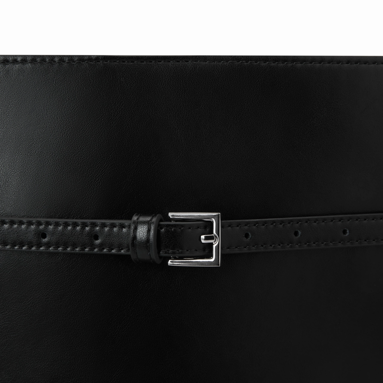 Black Belted Leather Tote Bag