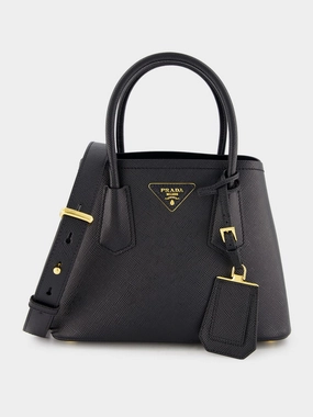 Black Double Saffiano Leather Mini Bag