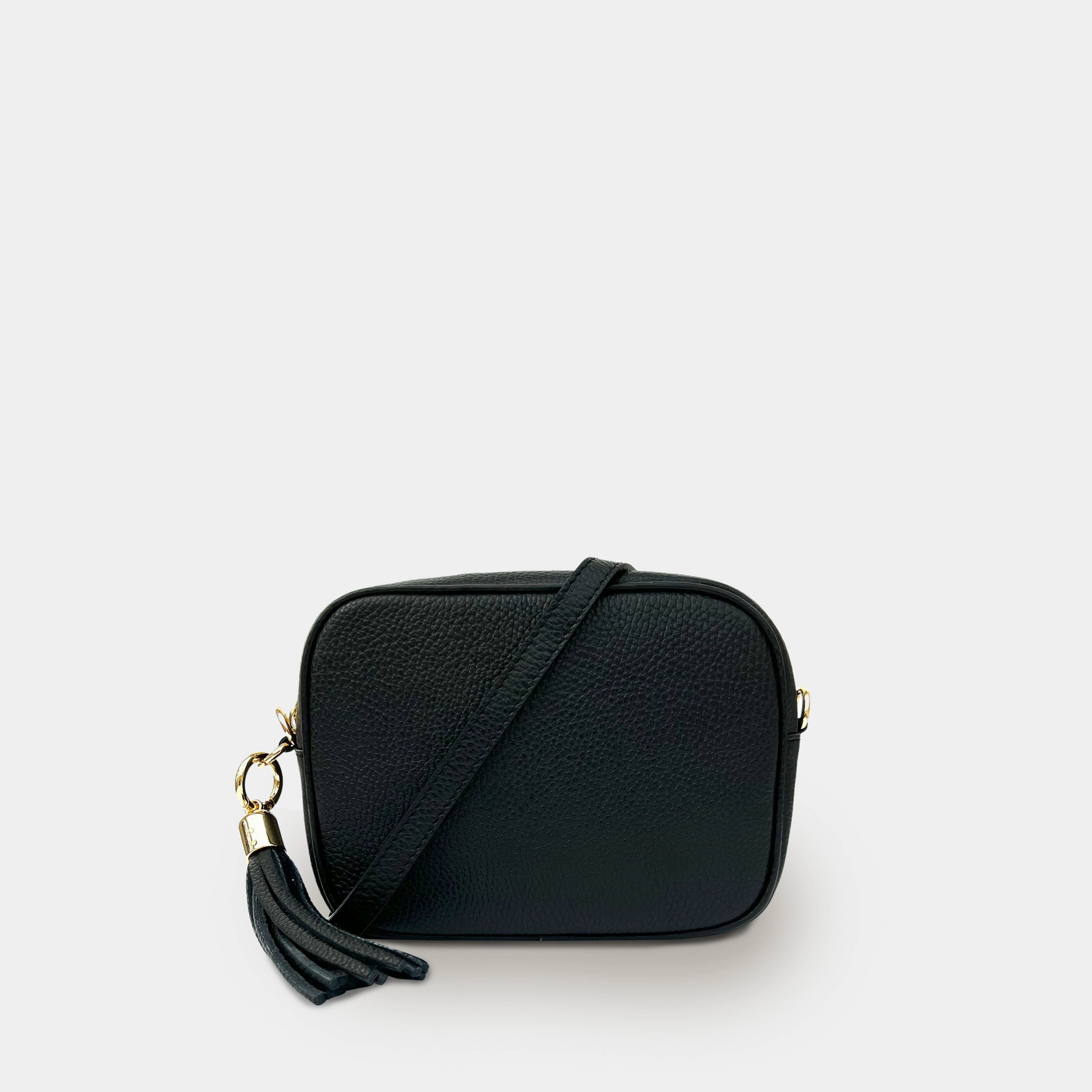Black Leather Crossbody Bag With Black & Stone Maze Strap