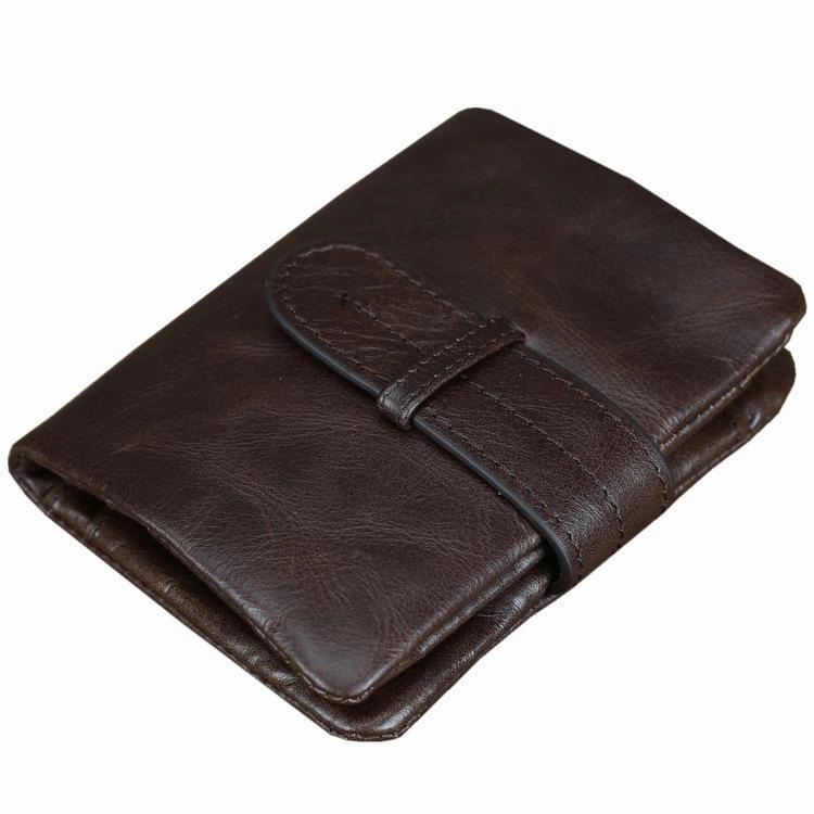 Black Leather Men's Bifold Long Wallet with Coin Pocket Billfold Wallet Card Wallet For Men