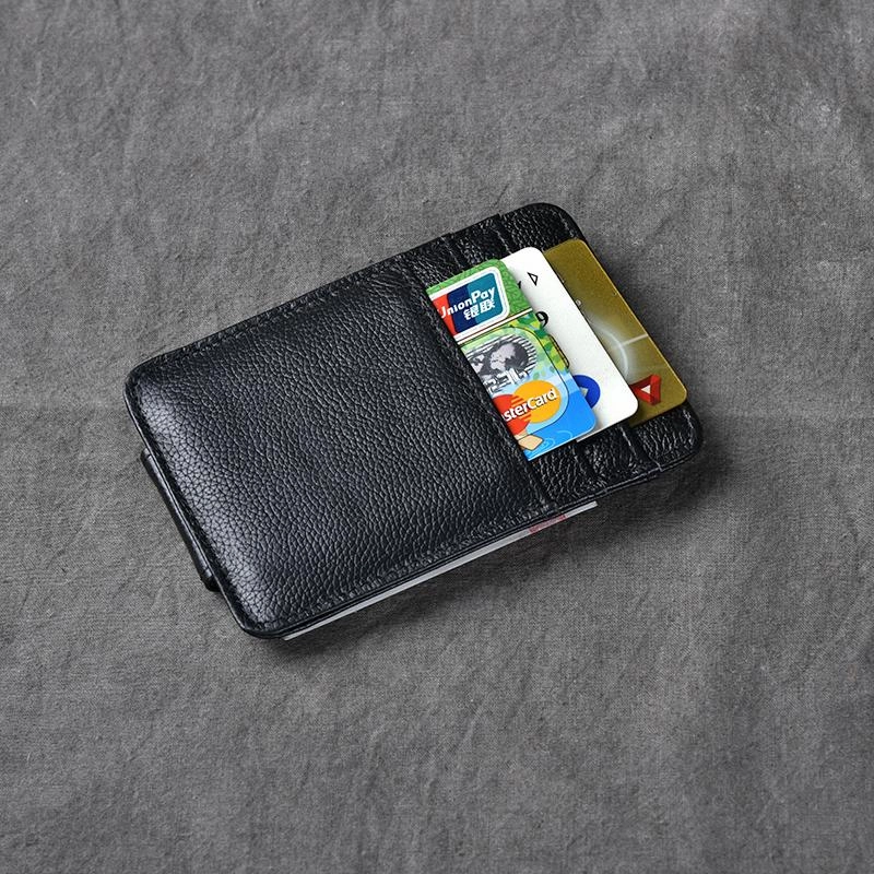 Black Leather Mens Front Pocket Wallet billfold Card Wallet Money Clip For Men