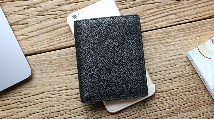 Black Leather Mens Slim Bifold Small Wallet Front Pocket Wallet billfold Small Wallet for Men