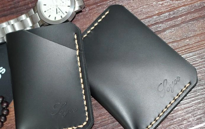 Black Leather Mens Slim Front Pocket Wallets Leather Card Wallet for Men