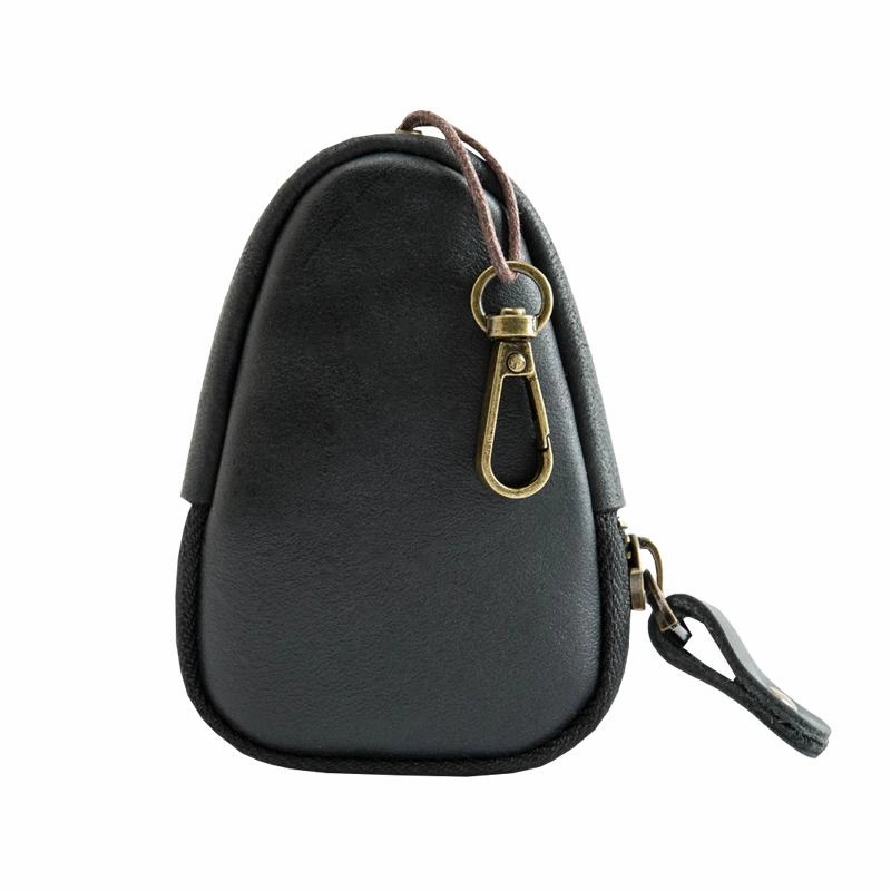Black Leather Mens Small Car Key Wallet Brown Key Holder Coin Purse For Men