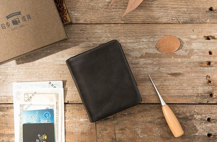 Black Leather Mens Small Wallets Trifold Vintage billfold Wallet for Men