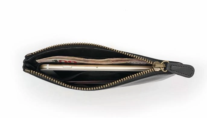 Black Mens Leather Zipper Slim Long Wallet Phone Long Wallet for Men