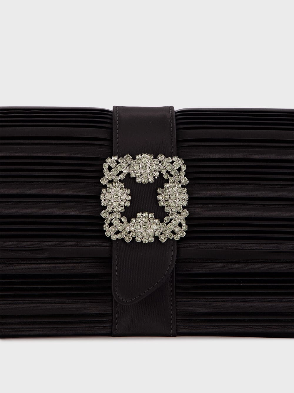 Black Satin Clutch with Crystal Buckle Detail