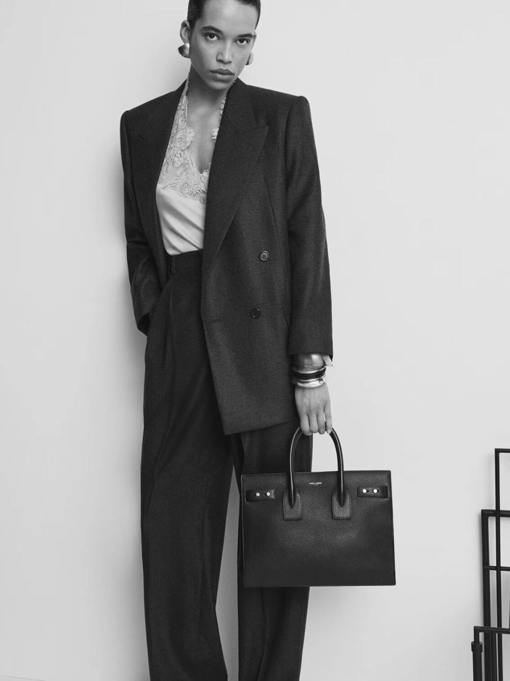 Black Small Sac de Jour in Supple Grained Leather