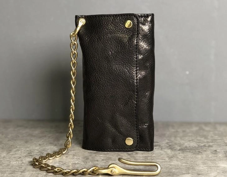 Black Wallet On Chain Leather Trifold Wallet on A Chain Trifold Leather Wallets for Men Biker Chain Wallets