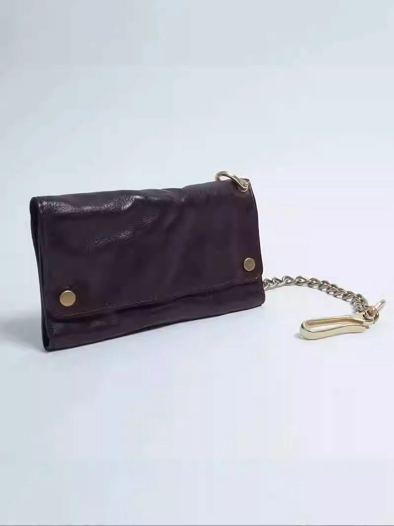 Black Wallet On Chain Leather Trifold Wallet on A Chain Trifold Leather Wallets for Men Biker Chain Wallets