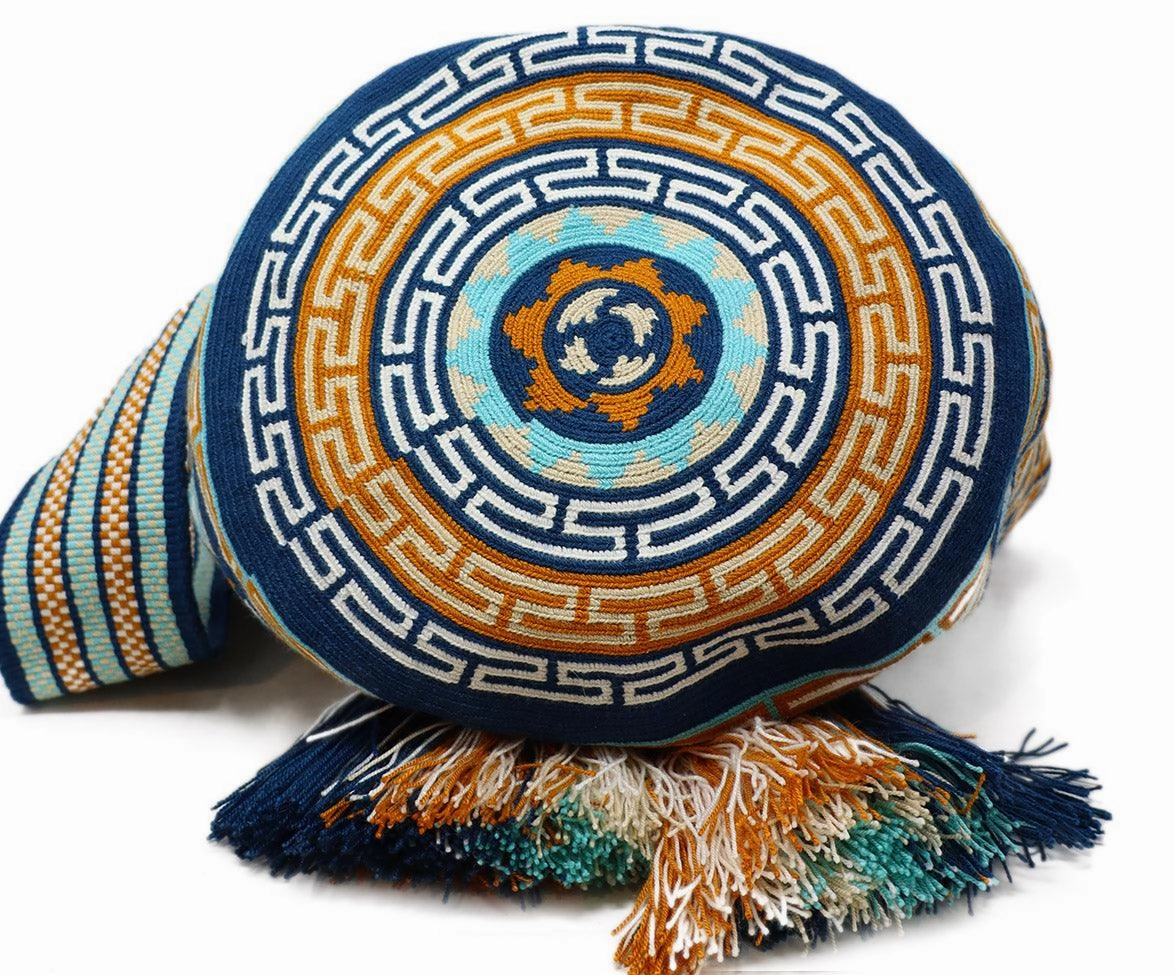 Blue & Orange Woven Cotton Handbag