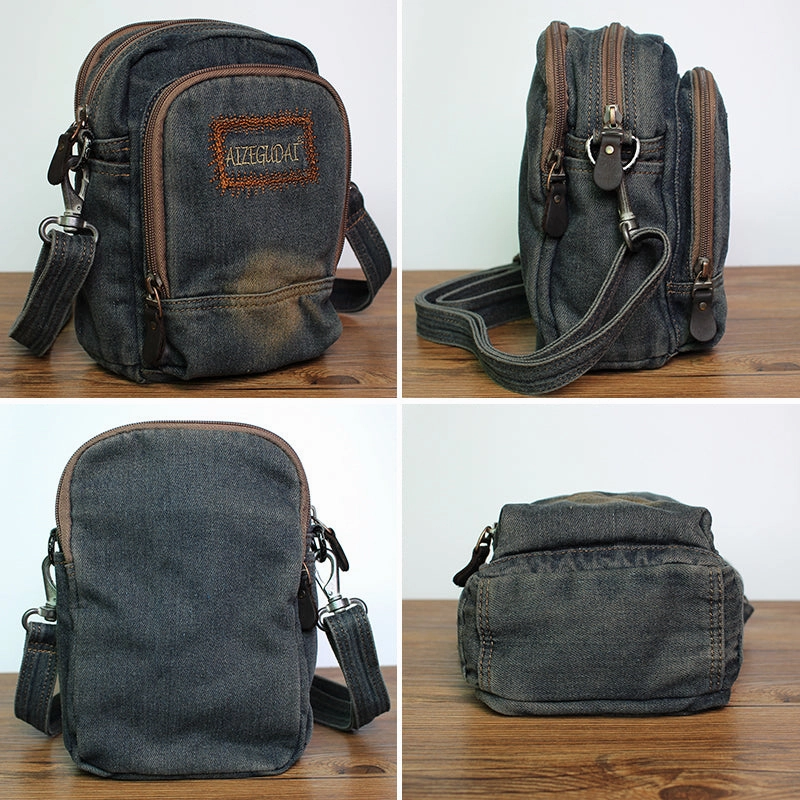 Blue Denim Womens Small Vertical Shoulder Bags Denim Side Bag Small Crossbody Bag For Men