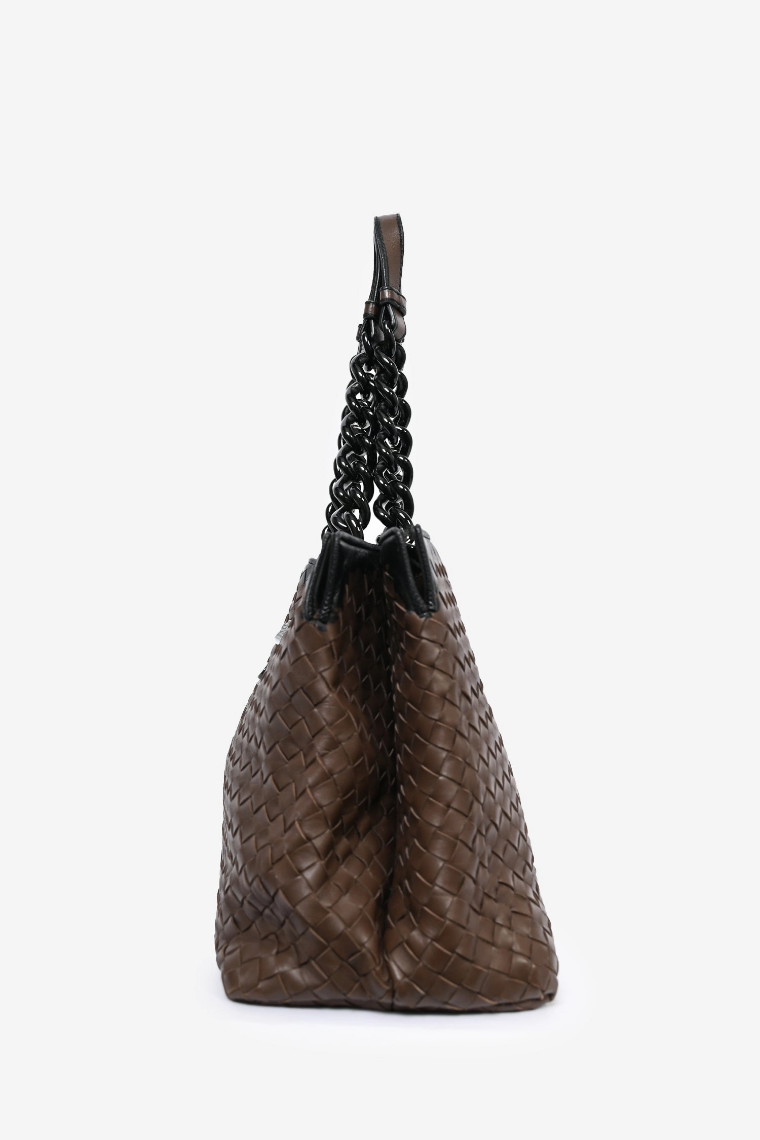 Bottega Veneta Brown/Black Intrecciato Leather Chain Tote