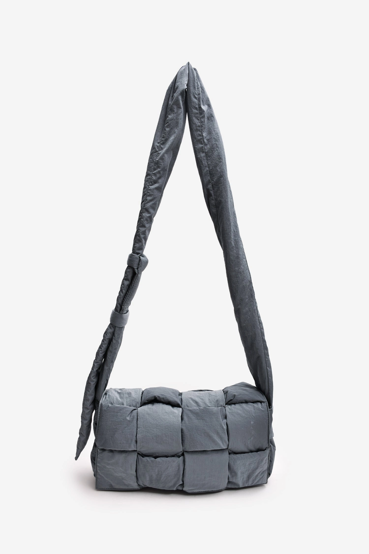Bottega Veneta Grey Padded Intreccio-Woven Nylon Crossbody Bag (As Is)