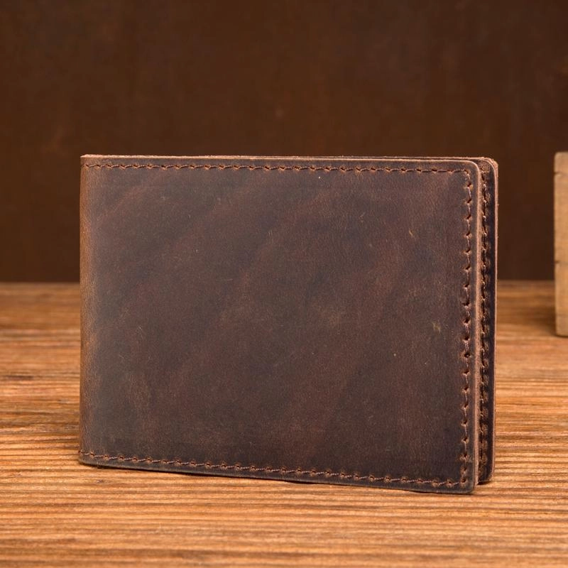 Brown Cool Leather Mens Card Holder Front Pocket Wallet Black License Wallet for Men
