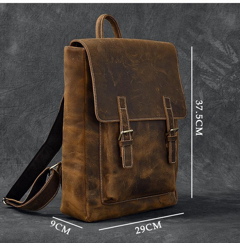 Brown Leather Mens 14" Laptop Backpack Hiking Backpack Travel Backpack College Bag for Men