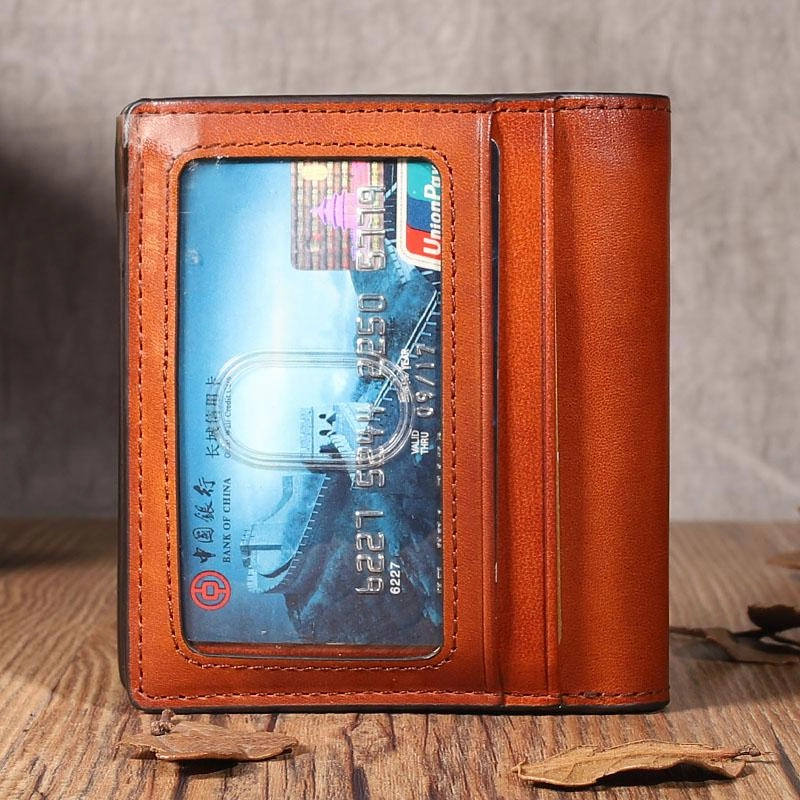 Brown Leather Mens Cool billfold Leather Wallet Men Small Bifold Wallets for Men