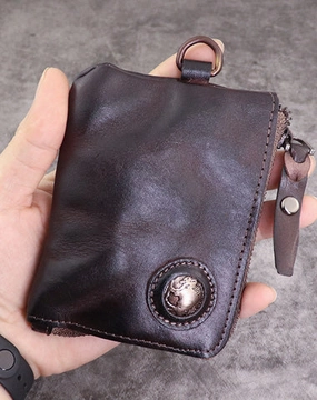 Brown Men Leather Front Pocket Wallets Card Holder Zip Card Holder Wallet For Men