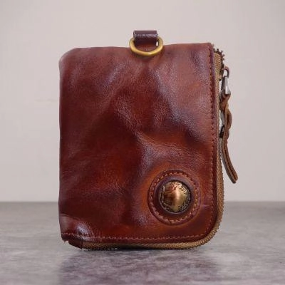 Brown Men Leather Front Pocket Wallets Card Holder Zip Card Holder Wallet For Men
