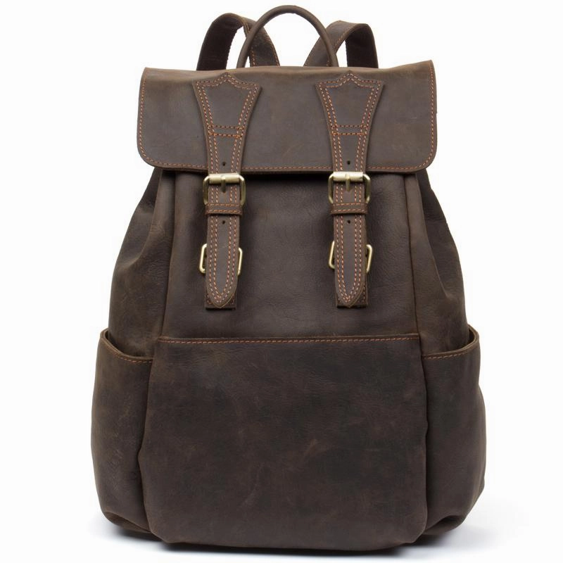 Brown Mens Leather 15 inches Computer Backpacks Black Cool Travel Backpacks Laptop School Backpack for men