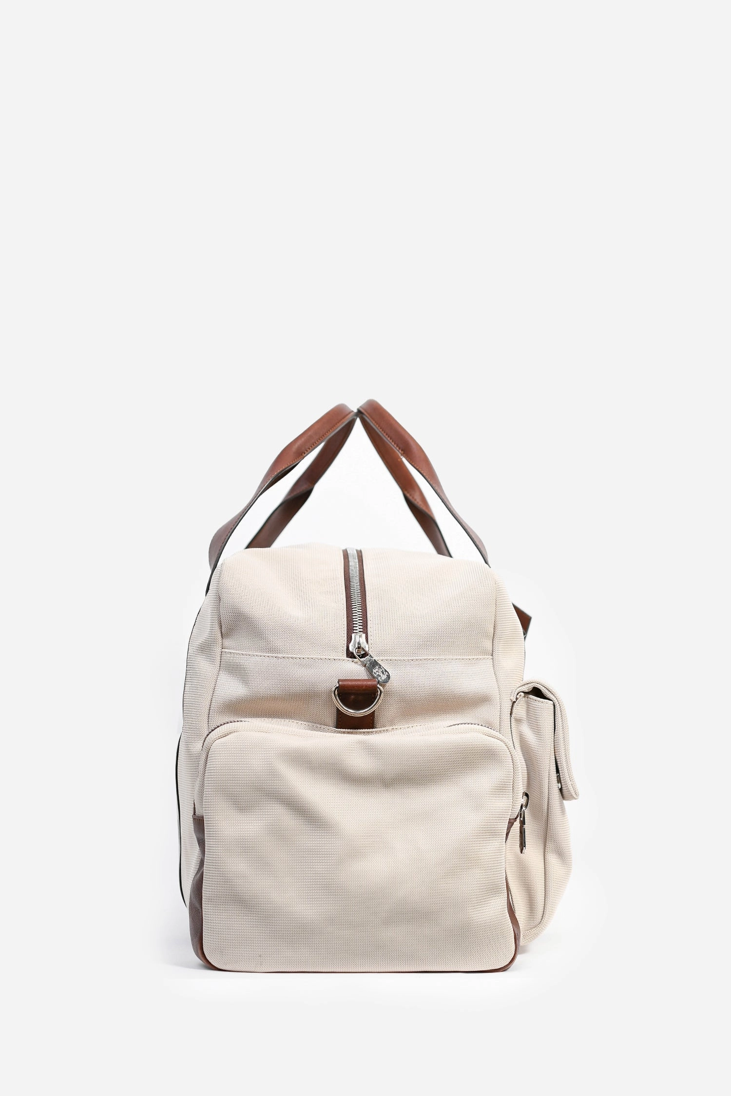 Brunello Cucinelli Beige Canvas/Brown Leather Duffel Bag