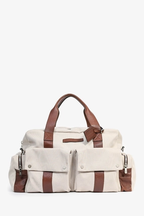 Brunello Cucinelli Beige Canvas/Brown Leather Duffel Bag