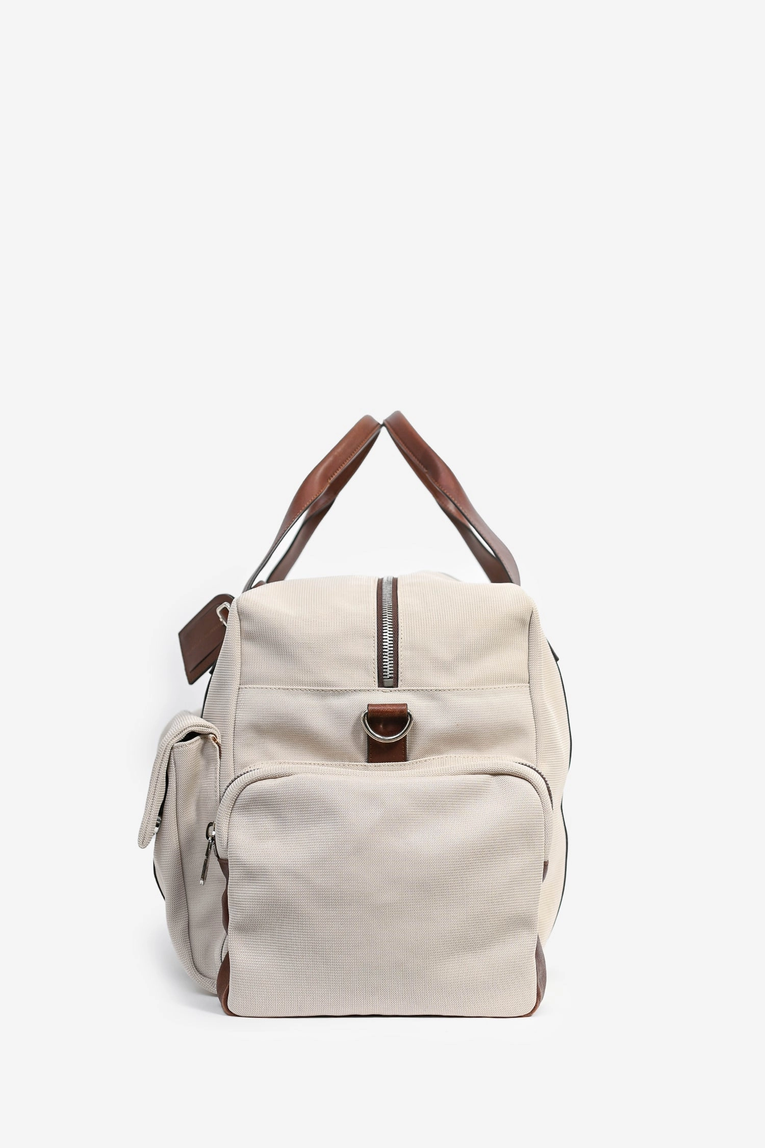 Brunello Cucinelli Beige Canvas/Brown Leather Duffel Bag
