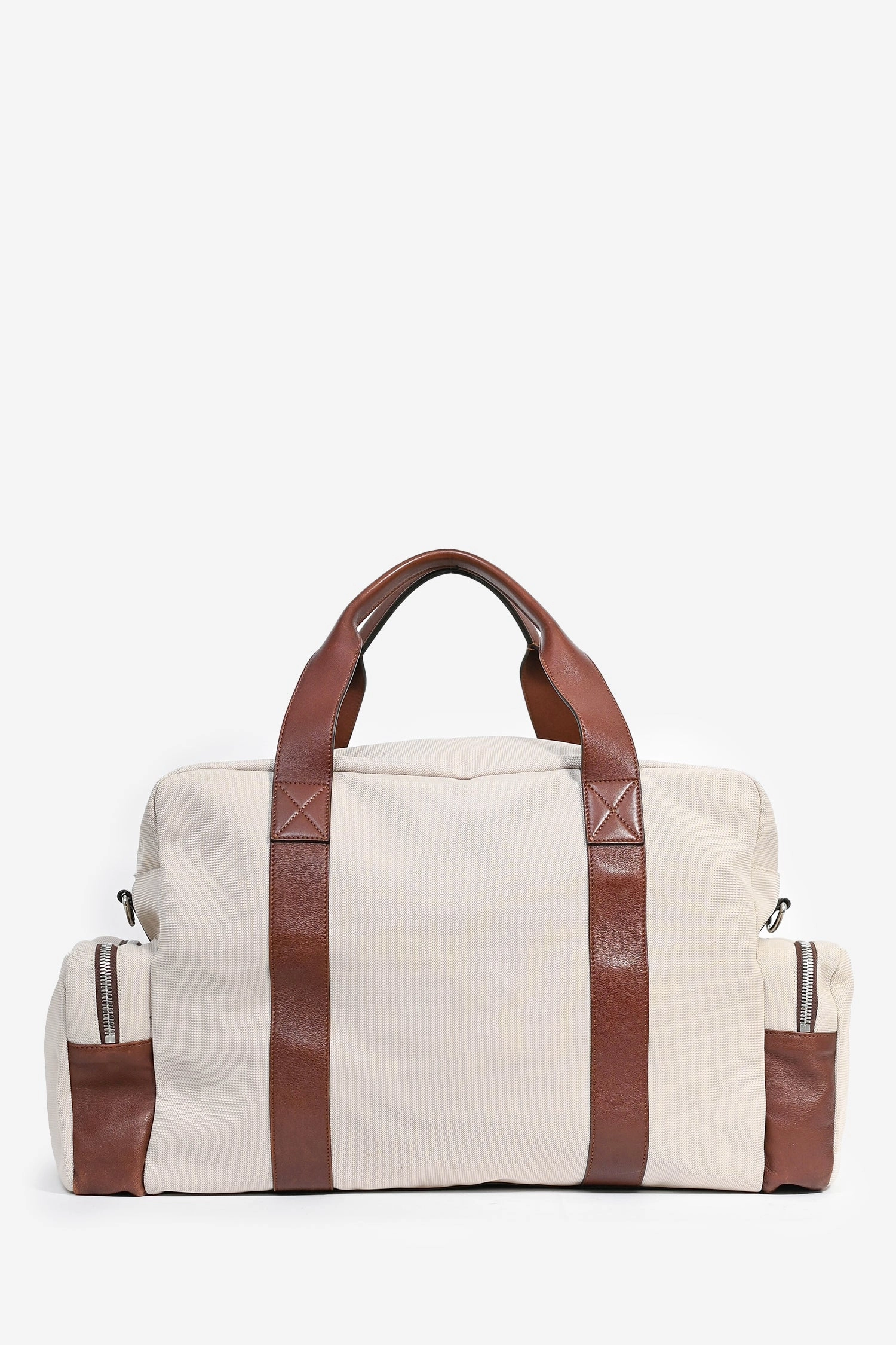 Brunello Cucinelli Beige Canvas/Brown Leather Duffel Bag